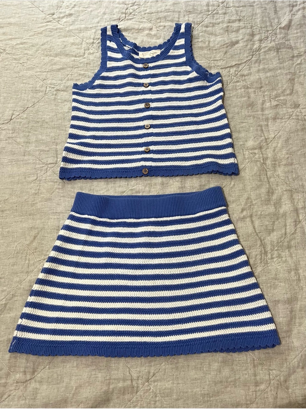 Jessica Simpson Set Top & Skirt Set Knit Blue White Striped Girls 6X